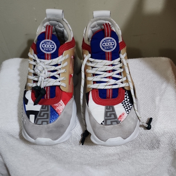 Red and Blue Chunky Sneakers with Retro Design Size 42...